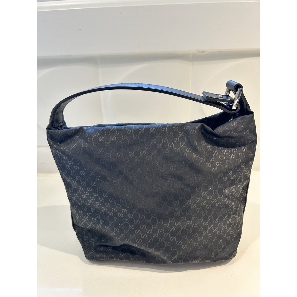 Gucci Accessory Pouch Mini Micro Hobo Bag Purse Black Nylon Logo 039 1147